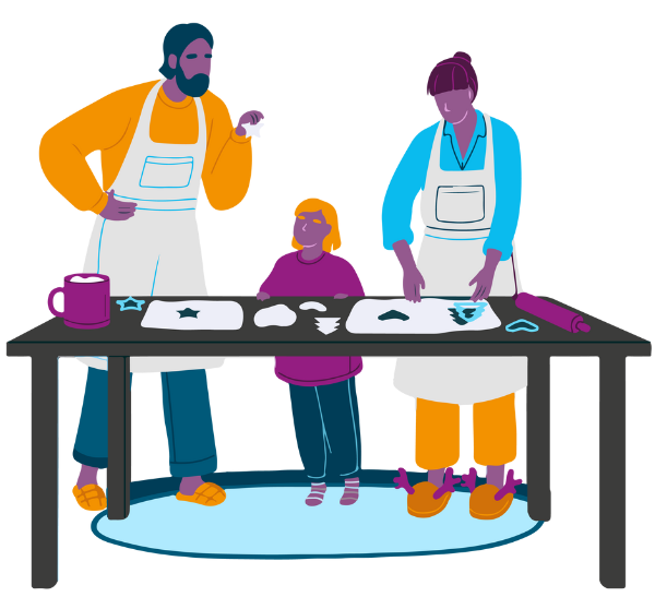 Graphic of a family baking together