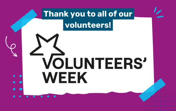 Volunteers' Week logo with text saying "Thank you to all of our volunteers!"